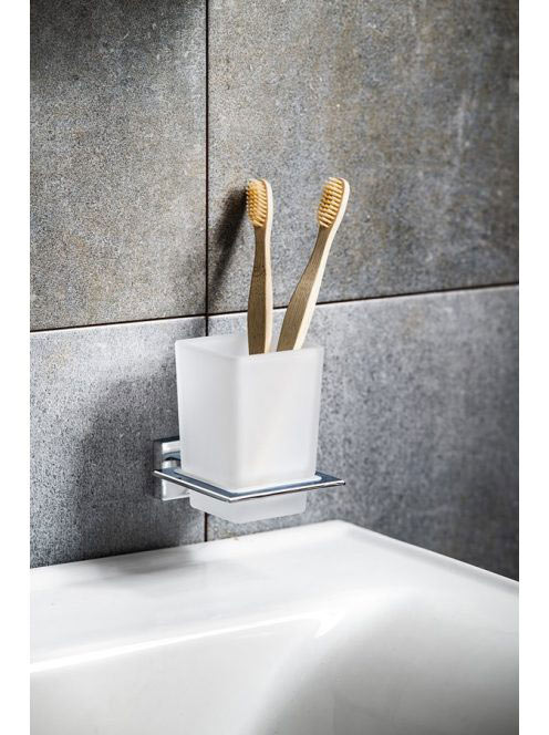 Aqualine Apollo pohártartó, tejüveg/króm 1416-04 - Fürdőszob