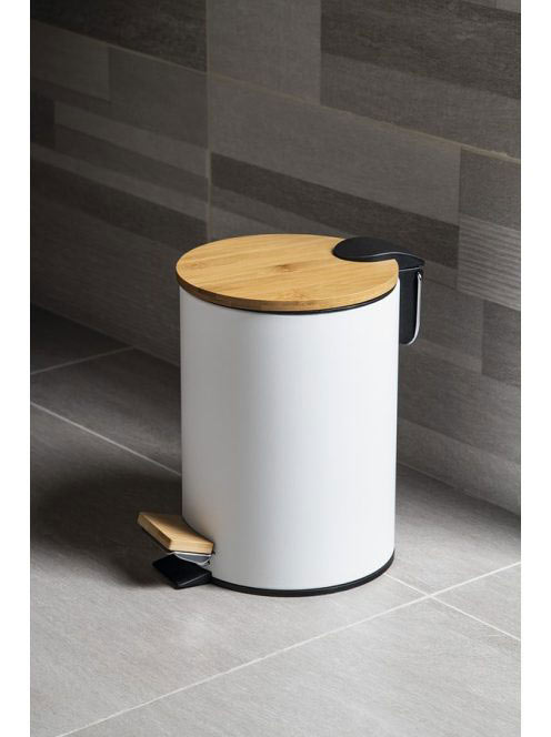 Aqualine Bambus szemetes 5l, Soft Close, fehér BI007 - Fürdő