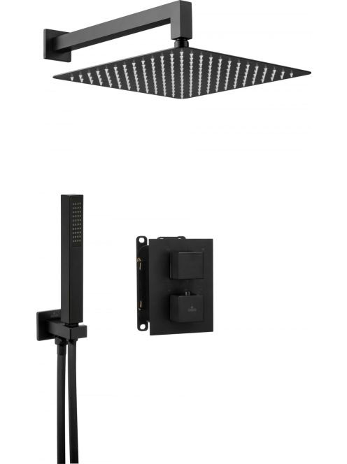 Deante Box Nero szögletes, termosztátos készlet, falsík alat