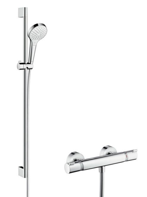 Hansgrohe Croma Select S termosztátos csaptelep Vario 90 cm-es zuhanyrúddal, króm/fehér 27014400