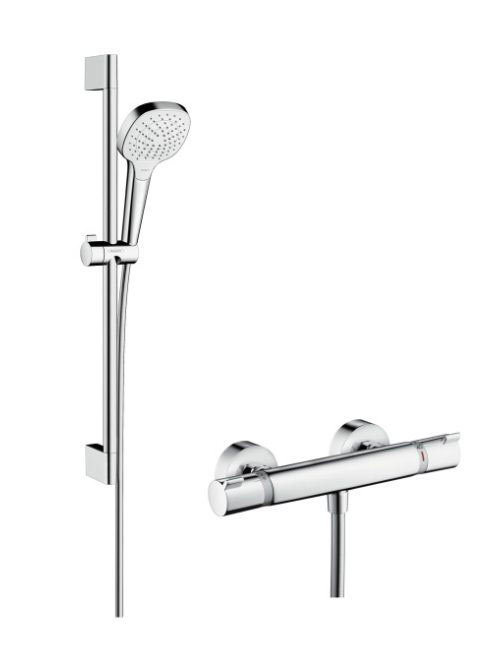 Hansgrohe Croma Select E termosztátos csaptelep Vario 65 cm-es zuhanyrúddal króm/fehér 27081400