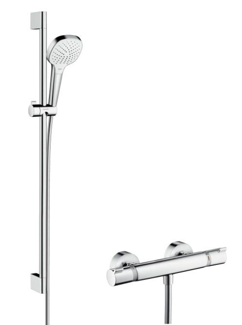 Hansgrohe Croma Select E termosztátos csaptelep Vario 90 cm-es zuhanyrúddal króm/fehér 27082400