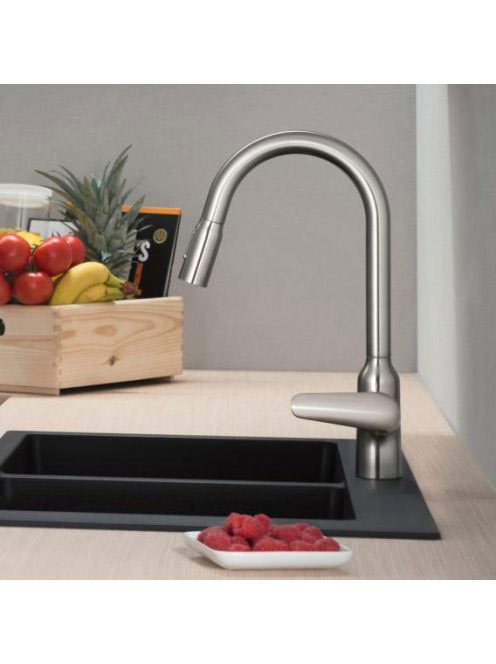 Hansgrohe Focus M42 konyhai csaptelep, kihúzható zuhanyfejjel, rozsdamentes acél hatású 71820800