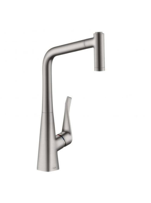 Hansgrohe Metris M71 rozsdamentes acél hatású konyhai csaptelep 320, kihúzható zuhanyfejjel 73801800