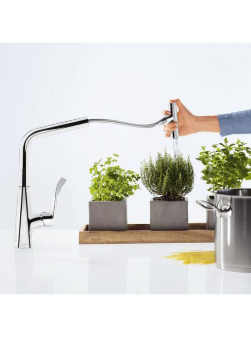 Hansgrohe Metris Select M71 króm konyhai csaptelep 240, kihúzható kifolyóval 73802000