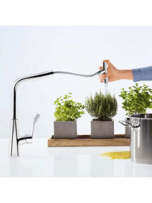 Hansgrohe Metris Select M71 króm konyhai csaptelep 320, kihúzható kifolyóval 73803000