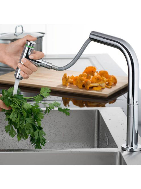 Hansgrohe Metris Select M71 2-lyukú króm konyhai csaptelep, kihúzható kifolyóval 73804000