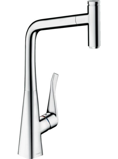 Hansgrohe Metris Select M71 konyhai csaptelep 320 EcoSmart, sBox-szal és kihúzható kifolyóval króm 73807000