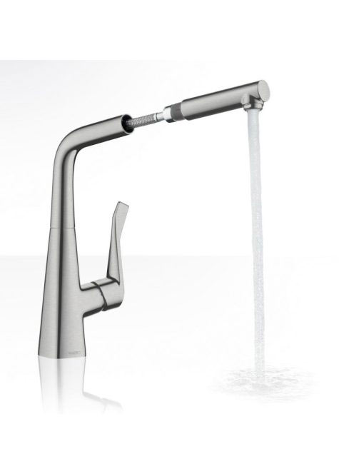 Hansgrohe Metris M71 rozsdamentes acél hatású konyhai csaptelep 320, kihúzható kifolyóval 73812800