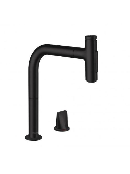 Hansgrohe Metris Select M71 2-lyukú matt fekete konyhai csaptelep, kihúzható kifolyóval 73818670