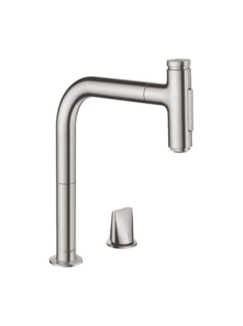 Hansgrohe Metris Select M71 2-lyukú rozsdamentes acél hatású konyhai csaptelep, kihúzható kifolyóval 73818800