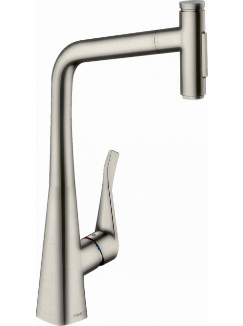 Hansgrohe Metris Select M71 rozsdamentes acél hatású konyhai csaptelep 320, kihúzható zuhanyfejjel 73820800