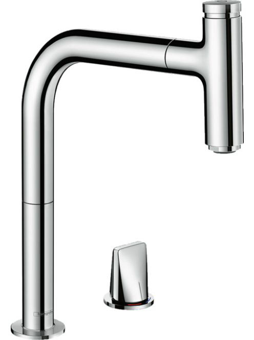 Hansgrohe Metris M71 2-lyukú konyhai csaptelep 200 EcoSmart, s-boxszal és kihúzható kifolyóval króm 73825000