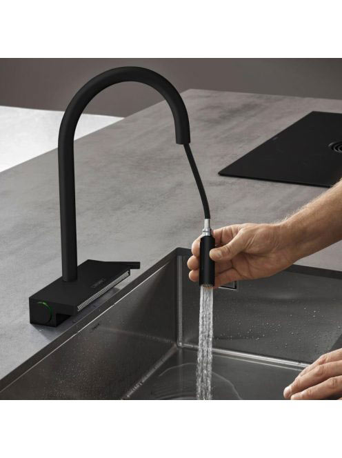 Hansgrohe Aquno Select M81 matt fekete konyhai csaptelep 170, sBox-al, kihúzható kifolyóval 73831670