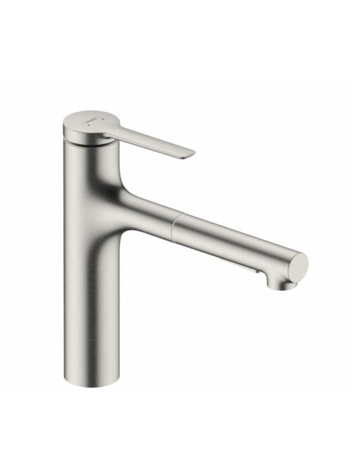Hansgrohe Zesis M33 álló konyhai csaptelep, kihúzható kifolyóval 2 jet és sBox light, rozsdamentes acél hatású 74804800