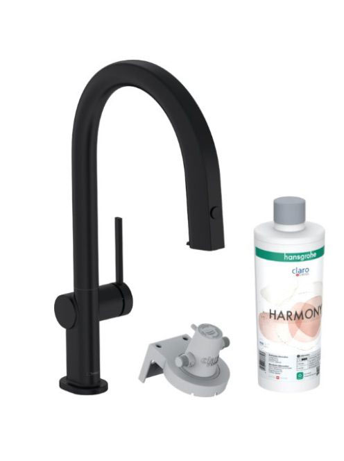 Hansgrohe Aqittura M91 Vízszűrős konyhai csaptelep 210, kihúzható zuhanyfejjel és indítókészlettel, matt fekete 76801670