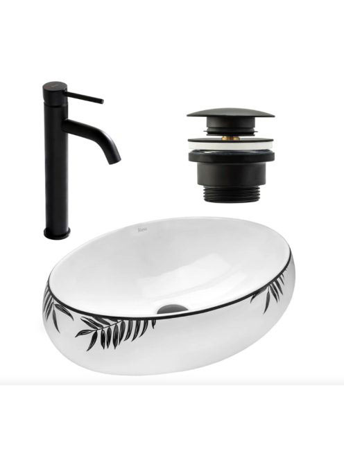 Rea Shila kerámia mosdótál 46,5x31 cm,matt fekete csaptelepp