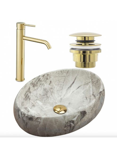 Rea Linda kerámia mosdótál 48,5x34 cm matt márványminta, csa