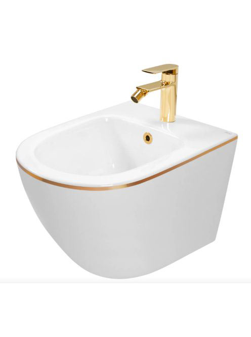 Rea Carlo Mini fali bidé 49x37 cm, fehér arany éllel REA-C69