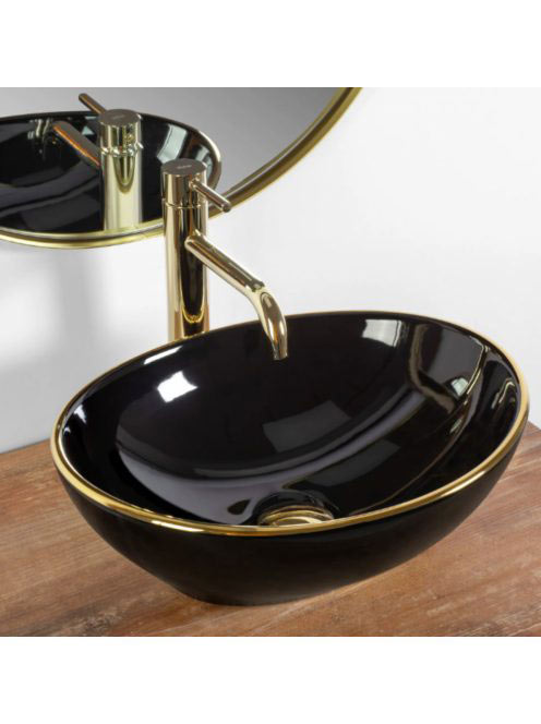 Rea Sofia pultra tehető kerámia mosdótál 41x34,5 cm, fekete