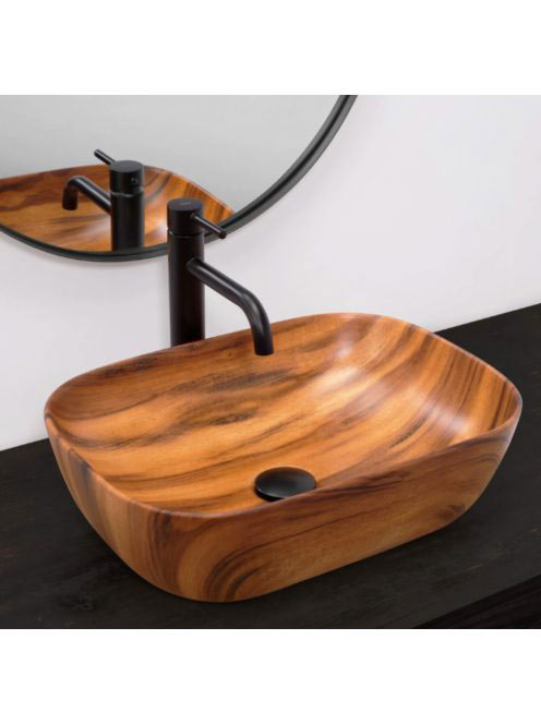 Rea Belinda pultra építhető kerámia mosdótál 46,5x33 cm, fa