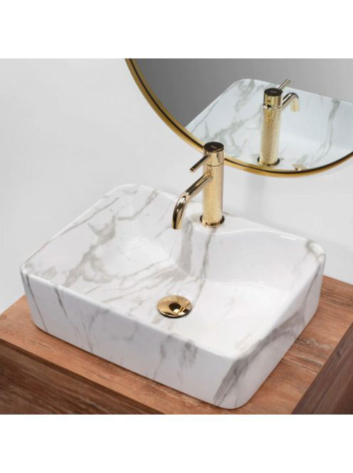 Rea Kelly Marmo pultra tehető kerámia mosdótál 49x38 cm csap