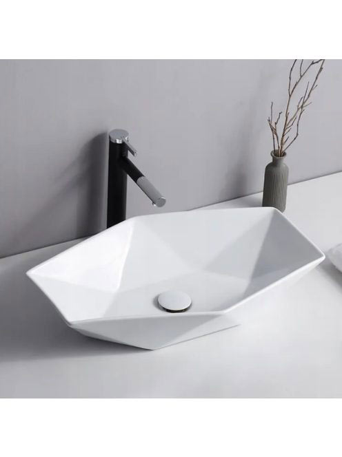 Rea Vegas pultra tehető kerámia mosdótál 57x37 cm, fehér REA