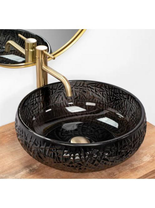 Rea Ice Black 42 pultra tehető üveg mosdó REA-U6660 - Fürdős