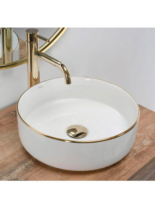 Rea Sami pultra tehető kerámia mosdótál 36x36 cm, fehér/aran