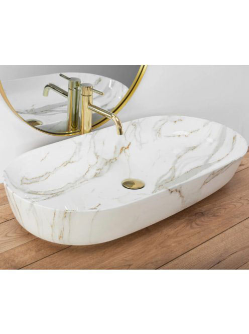 Rea Cleo pultra tehető kerámia mosdótál 81x41 cm, fehér kőmi