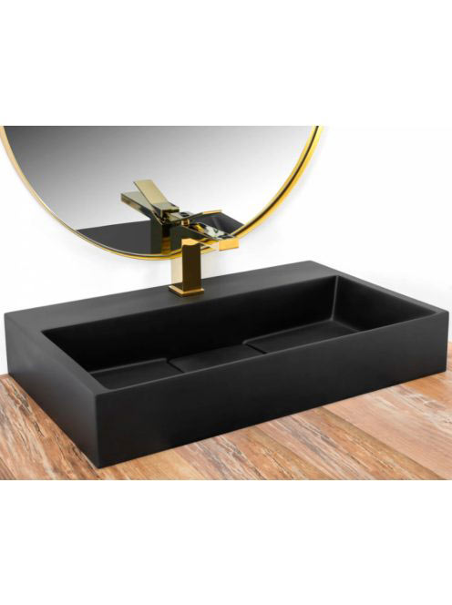 Rea Goya öntött márvány mosdótál 60x37 cm, matt fekete REA-U