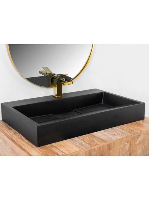 Rea Goya öntött márvány mosdótál 70x46 cm, matt fekete REA-U