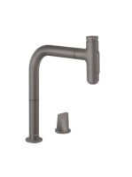 Hansgrohe Metris Select M71 2-lyukú szálcsiszolt fekete/króm konyhai csaptelep, kihúzható kifolyóval 73818340