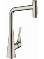 Hansgrohe Metris Select M71 rozsdamentes acél hatású konyhai csaptelep 320, kihúzható zuhanyfejjel 73820800