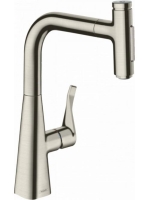 Hansgrohe Metris Select M71 rozsdamentes acél hatású konyhai csaptelep 240, kihúzható zuhanyfejjel 73822800
