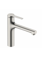 Hansgrohe Zesis M33 álló konyhai csaptelep, kihúzható kifolyóval 2 jet és sBox light, rozsdamentes acél hatású 74804800