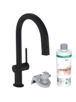Hansgrohe Aqittura M91 Vízszűrős konyhai csaptelep 210, kihúzható zuhanyfejjel és indítókészlettel, matt fekete 76801670