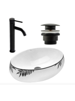 Rea Shila kerámia mosdótál 46,5x31 cm,matt fekete csaptelepp