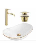 Rea Royal kerámia mosdótál 62,5x36 cm, fényes arany csaptele