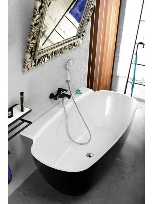 Polysan Nigra falhoz illeszthető kád 158x80 cm, fekete/fehér