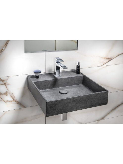 Sapho Quadrado beton mosdó lefolyóval 46x46cm, szürke gránit