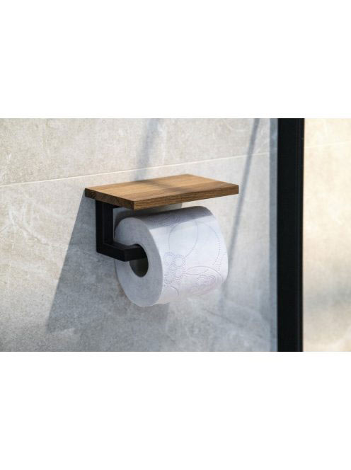 Sapho Ska WC-papír tartó tömör tölgy polccal, matt fekete SK