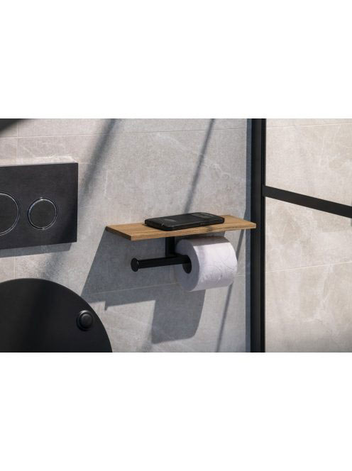 Sapho Ska dupla WC-papír tartó tömör tölgy polccal, matt fek