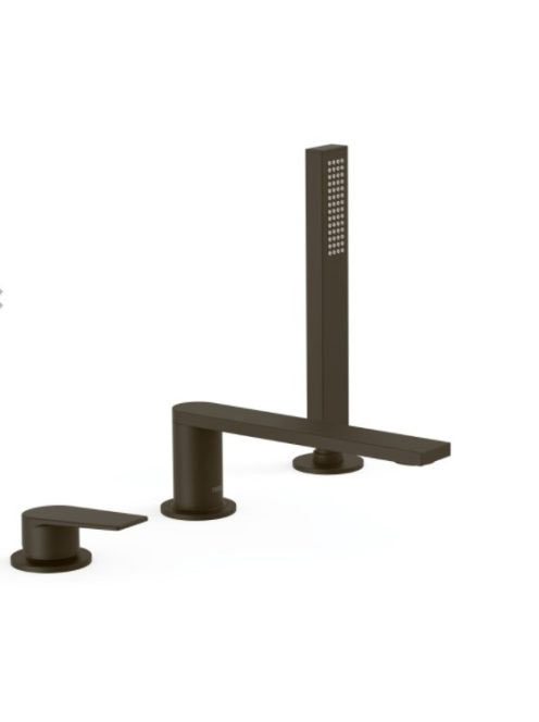 Tres Project 3-lyukú kádtöltő csaptelep zuhanyszettel, Feket