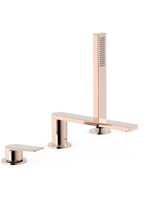 Tres Project 3-lyukú kádtöltő csaptelep zuhanyszettel, Rose