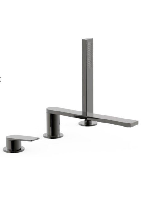 Tres Project 3-lyukú kádtöltő csaptelep zuhanyszettel, Metál